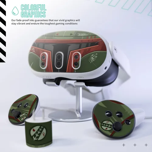 Vista 2 de Easy-to-Apply Skin Sticker Kit Compatible with Meta Quest 3 - Headset Bounty Hunter VR Accessories - Virtual Reality Protective Cover