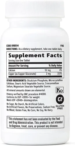 Vista 2 de GNC Cobre 2 mg, importante para la absorción de hierro, 100