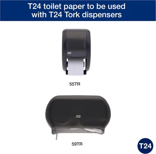 Vista 3 de Tork Advanced Toilet Paper Roll, White, Compatible with T24 Dispensers, 2-ply, Soft Tissue, 80 rolls x 500 sheets (2461200)