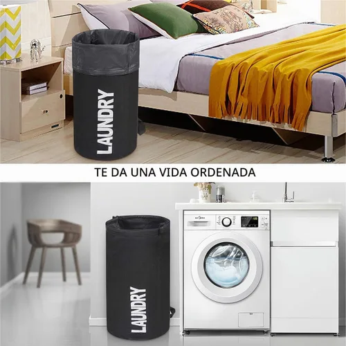 Vista 3 de WOWLIVE Mochila bolsa de lavandería para la universidad, cestas plegables Negro