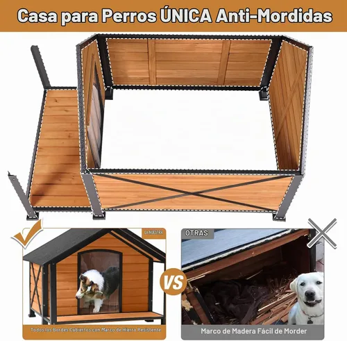 Vista 2 de Casa para perros para exteriores e interiores, perrera para invierno, refugio aislado para cachorros para perros pequeños, medianos y grandes, marco