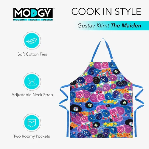 Vista 4 de MODGY Delantales con bolsillos, delantal ajustable de algodón para cocina, cocina, hornear, longitud completa