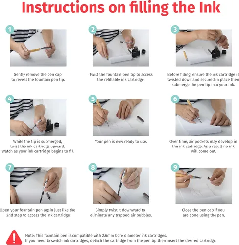Vista 5 de Pluma estilográfica de bambú de tinta recargable con estuche para caligrafía Opciones personalizadas grabadas con láser Bolígrafo