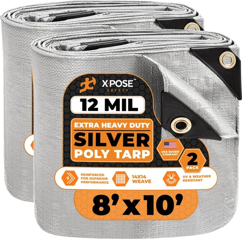 Vista 220 de Xpose Safety Lona protectora de polietileno plateado resistente de 5 x 7 pies - Funda protectora multiusos - Duradera, resistente al agua