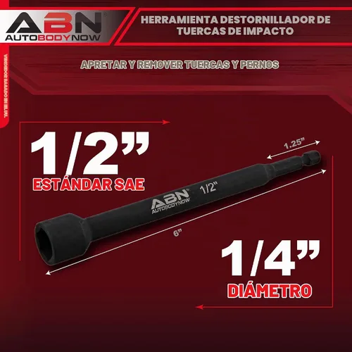 Vista 3 de ABN Herramienta de destornillador de tuerca de impacto de 1/2 pulgada – SAE 6 pulgadas de vástago largo, puntas magnéticas, vástago hexagonal de 1/4