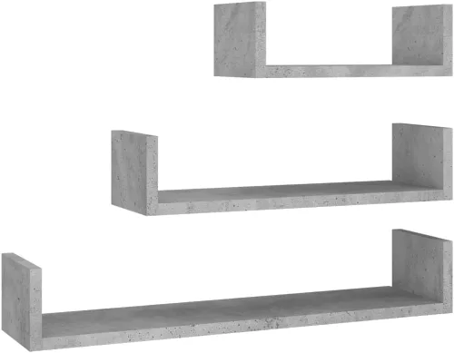 Vista 8 de 3-Piece Black Wall Display Shelf Set, Engineered Wood Large Wall-Mounted Shelves for Living Room, Bedroom, Kitchen, Office, Modern Matte Finish