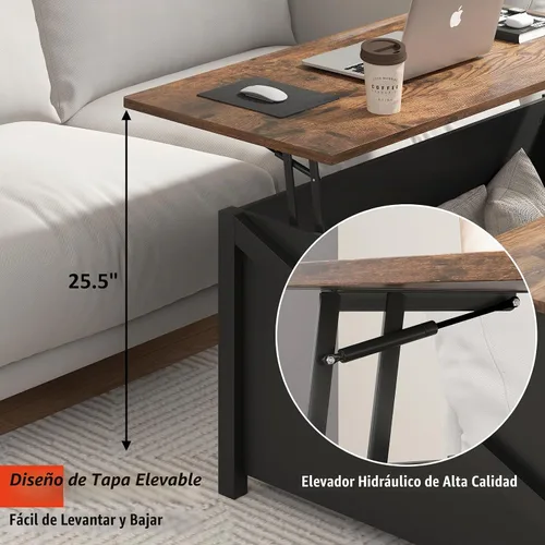 Vista 4 de PUKAMI Mesa de centro elevable con almacenamiento, mesa de centro de granja de 31.5 pulgadas para sala de estar, mesas de centro cuadradas con gran