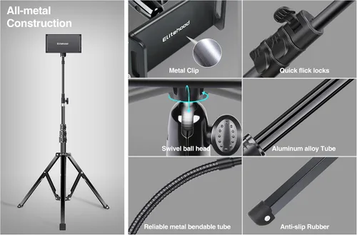 Vista 8 de elitehood Soporte de trípode de metal para iPad y soporte ajustable de 72 pulgadas con cuello de cisne para tableta, soporte de piso de aluminio