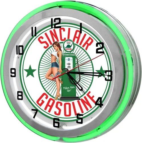 Vista 6 de Gasolinera Bomba de gas Chica Unión 76 Gas Naranja Luz Up 19" Reloj de neón doble