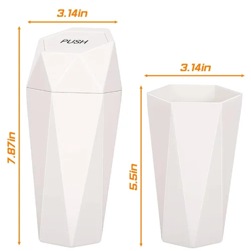 Vista 9 de Basurero portátil con tapa para automóvil, diseño de diamante, para automóvil, hogar, oficina, cocina, dormitorio (2 paquetes, beige)