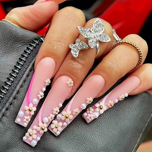 Vista 3 de Abalorios de uñas de flores 3D, 2 cajas de acrílico 3D de flores de arte de uñas y gemas blancas y rosas mezcladas con diamantes de imitación