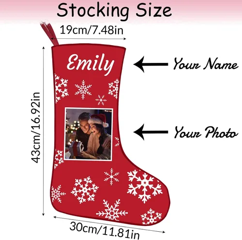 Vista 4 de Calcetines de Navidad personalizados con foto de nombre, imagen de perros y mascotas, patas de perro, calcetines de Navidad, decoración colgante