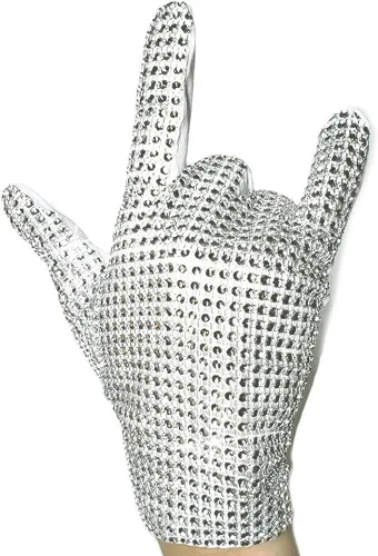 Vista 3 de Guante de diamantes de imitación plata lentejuelas danza guantes clásico diamante rhinestone punk guante