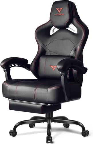 Vista 9 de VITESSE Silla de juegos grande y alta, capacidad de peso de 400 libras con reposapiés, silla ergonómica de videojuegos para adultos