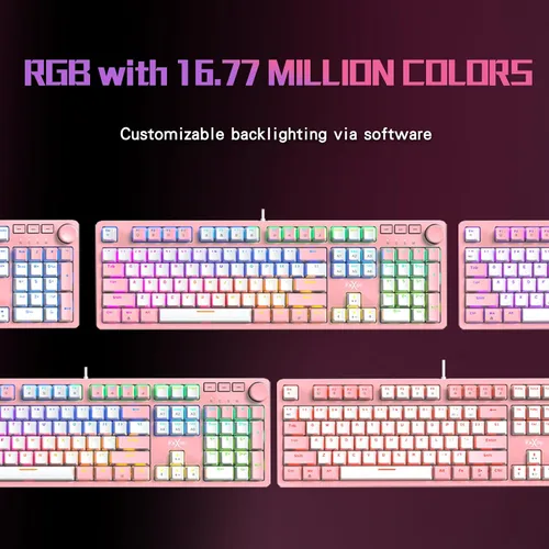 Vista 7 de FOXXRAY HKM-95 Teclado mecánico con cable para juegos, retroiluminado RGB de tamaño completo con perilla de control de medios, interruptores azules