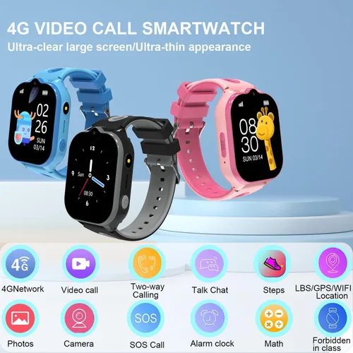 Vista 2 de Reloj inteligente 4G para niños con rastreador GPS, relojes inteligentes con llamadas bidireccionales de videollamadas SOS, modo de clase