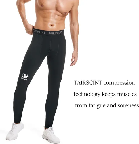 Vista 6 de TAIRISCINT Los pantalones de compresión de tela de alto rendimiento para hombre son adecuados para correr, fitness, voleibol en cuclillas, tenis.