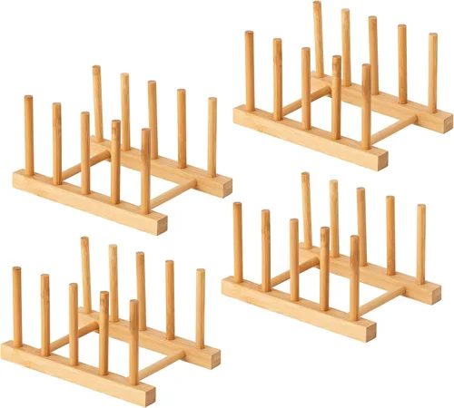 Vista 16 de HBlife - Escurreplatos de madera de acacia con organizador de tapa de olla y plato para gabinete, soporte de tabla de cortar, esculpidor