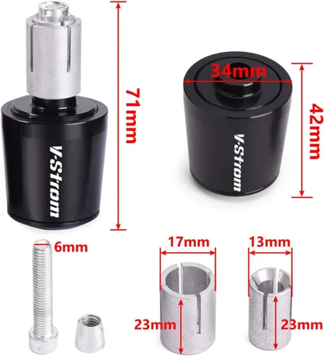 Vista 2 de Motorcycle Handle Bar End Weight Handlebar Grips Cap Anti Vibration Silder Plug for Suzuki DL650 V-Strom DL 650 VSTROM 2004-2022 (Color : Black)