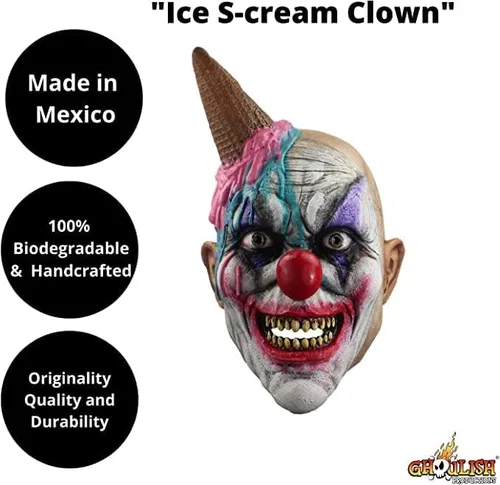 Vista 2 de Ghoulish Productions Máscara de payaso en forma de S, máscara de látex de payaso helado, máscara de payaso para adultos, máscara de látex de payaso