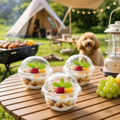 Vista 4 de Pumtus Paquete de 100 tazas de plástico de postre de 8 onzas con tapas de cúpula, tazas de yogur transparente sin agujeros, vasos desechables