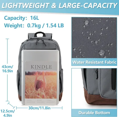 Vista 3 de Mochila escolar para niños, mochila de viaje ligera resistente al agua, Gris oscuro
