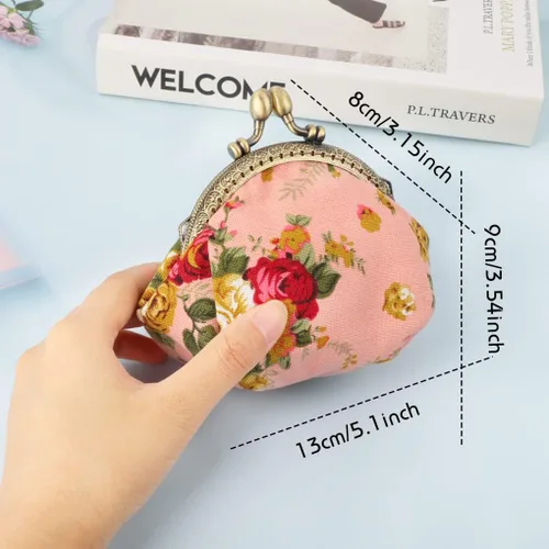 Vista 7 de Oyachic Printed Coin Purse Vintage Pouch Buckle Clutch Bags Kiss lock Change Purse Floral Clasp Wallets For Women