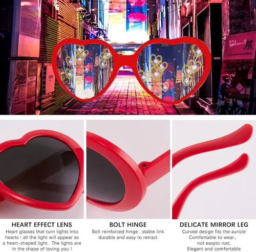 Vista 4 de YQVIE Gafas de sol en forma de corazón con efecto de corazón para mujer, cambio de luz, efecto de corazón, lentes de difracción para suministros
