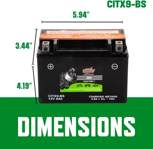 Vista 4 de Interstate Batteries YTX9-BS - Batería de 12 V 8 Ah Powersports 130CCA AGM Recargable Reemplazo para BMW, Honda, Kawasaki motocicletas, cuatrimotos