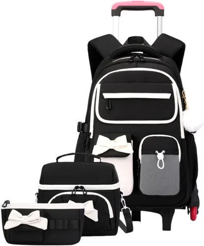 Vista 9 de Mochila con ruedas para niñas, mochila con ruedas para escuela primaria, bolsa de libros con ruedas con 6 ruedas, 3 ruedas negras y azules-6