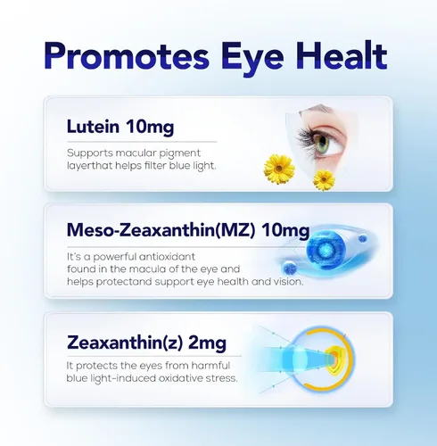 Vista 5 de Suplemento para los ojos – Luteína 10 mg, meso-zeaxantina 10 mg, zeaxantina 2 mg – Vitaminas para los ojos que apoyan la visión, protección