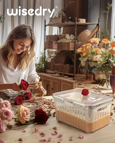 Vista 9 de Wisedry Envase para secar flores con gel de sílica, extracción de flores secas en un paso, caja de almacenamiento de 29,2 cm de largo X 19,5 cm
