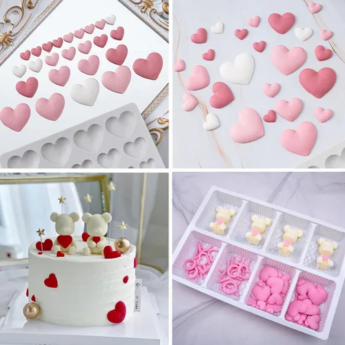 Vista 4 de 25 cavidades en forma de corazón de silicona para fondant, molde de chocolate en forma de corazón, molde de silicona para hornear, decoración