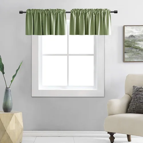 Vista 8 de DONREN Cenefas opacas de ventana de 12 pulgadas de largo para loft, cenefas de cocina aguamarina con bolsillo para barra
