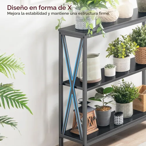 Vista 8 de MAHANCRIS Mesa de sofá, mesa consola industrial, mesa lateral estrecha de 3 niveles con estantes abiertos, mesa de vestíbulo para entrada, pasillo