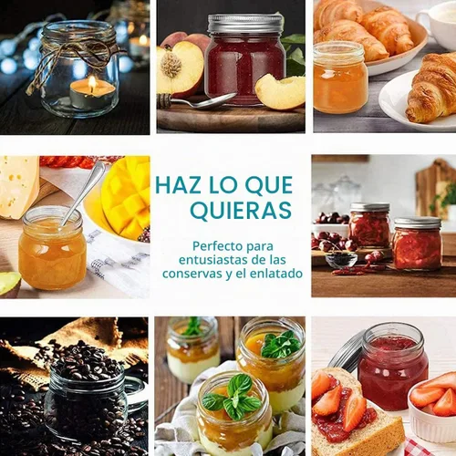 Vista 7 de Yomarket Mason Jars - Tarros de vidrio transparente de boca regular de 8 onzas con tapas de metal plateado para sellar, recipientes de avena durante