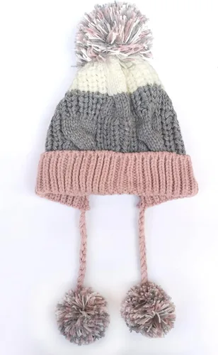 Vista 6 de HUAMULAN Gorro de invierno para mujer, con orejeras, con solapas, sherpa, esquí, nieve, forro polar, 3 pompones
