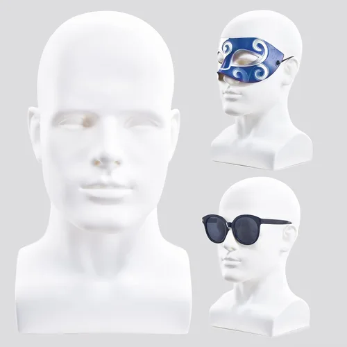 Vista 15 de FanLin Cabeza de maniquí masculino profesional para exhibir pelucas, sombreros, máscara de auriculares, gafas de sol, joyería y soporte de Azul