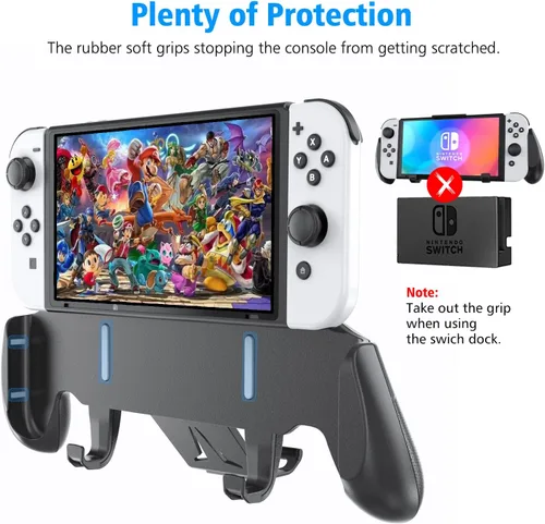 Vista 3 de Agarre de interruptor con soporte ajustable mejorado, compatible con Nintendo Switch y OLED, agarre asimétrico OIVO con soporte ajustable y 5