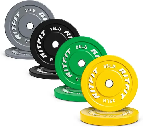Vista 9 de RitFit Color Coded Bumper Plate, Olympic Bumper Plate for Barbell, 2-Inch Bumper Weight Plates With Steel Insert, rubber weight plates for Strength