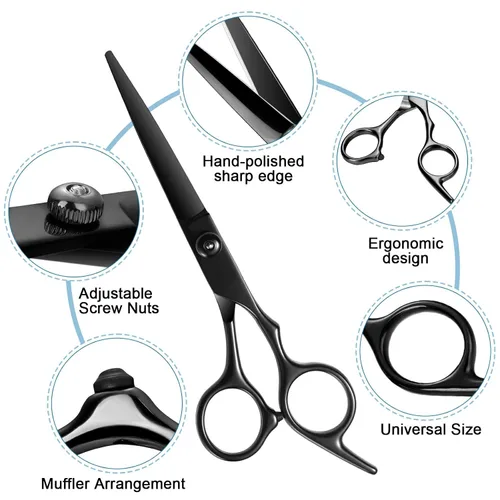Vista 4 de Juego de 11 tijeras profesionales para el cabello, suministros de peluquería de acero inoxidable, incluyendo tijeras rectas, tijeras para adelgazar