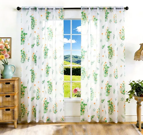 Vista 14 de youleyar Cortinas traslúcidas florales para sala de estar, 2 paneles de 54 pulgadas de largo, cortinas semitransparentes blancas con estampado
