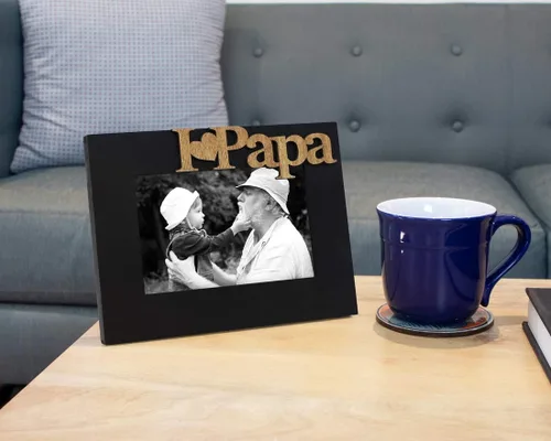 Vista 3 de Isaac Jacobs Marco de fotos de madera negra con texto "I Love Papa" / I Heart Papa, 10x15 cm, regalo de fotos para papá, abuelo, familia, para mesa