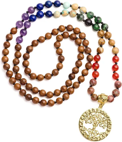 Vista 13 de Bivei 7 Chakra 108 Mala Beads Bracelet Real Gemstone Yoga Meditation Hand Knotted Mala Prayer Bead Necklace