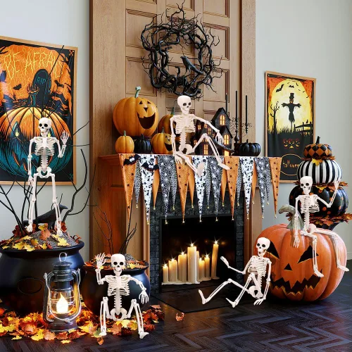 Vista 5 de XIMISHOP 5 piezas de decoración de esqueleto de Halloween, esqueleto colgante de cuerpo completo de 16 pulgadas con articulaciones movibles