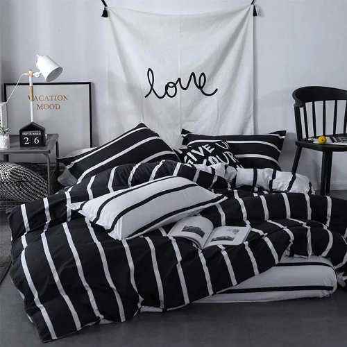 Vista 2 de Set de funda de edredón LAMEJOR, set de ropa de cama, funda de edredón de microfibra (1 funda de edredón y 2 fundas de almohada), color negro