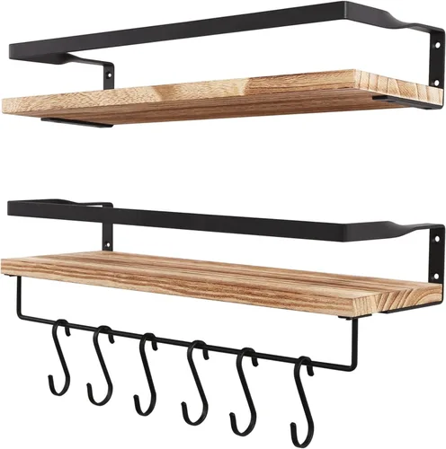 Vista 7 de Uten Estantes flotantes, juego de 2 estantes de pared, montaje en pared para baño, dormitorio, cocina, estante de baño con toallero, estructura