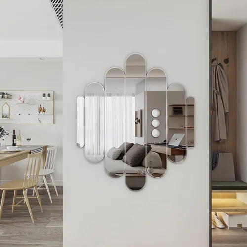 Vista 5 de Elegante espejo de pared de 32 x 28 pulgadas, elegante espejo de pared arqueado sin marco, estético, moderno, decorativo, de cristal, para montaje