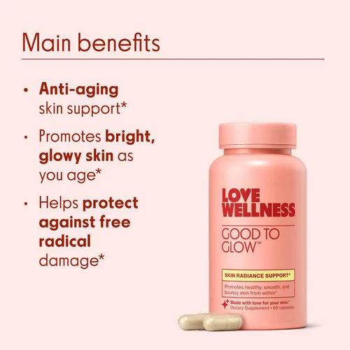 Vista 4 de Love Wellness Bueno para brillar Suplemento de colágeno con biotina, vitamina C, E, Ashwagandha y zinc Promueve una piel suave, brillante