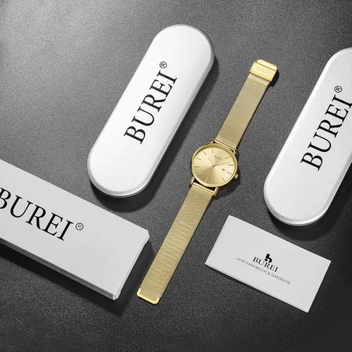 Vista 4 de BUREI - Reloj de pulsera analógico para hombre con fecha, extensible de malla de acero inoxidable